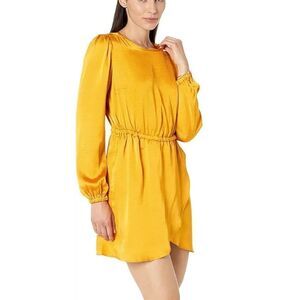 MICHAEL Kors Satin Dress Long Sleeve Marigold Flounce Dress Women's Clothing